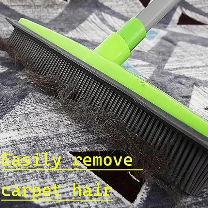 Pet Fur Removal Broom, 2 in 1 Silicone Broom for Carpet Pet Hair, Adjustable Handle Carpet Rake