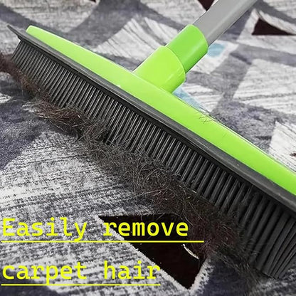 Pet Fur Removal Broom, 2 in 1 Silicone Broom for Carpet Pet Hair, Adjustable Handle Carpet Rake