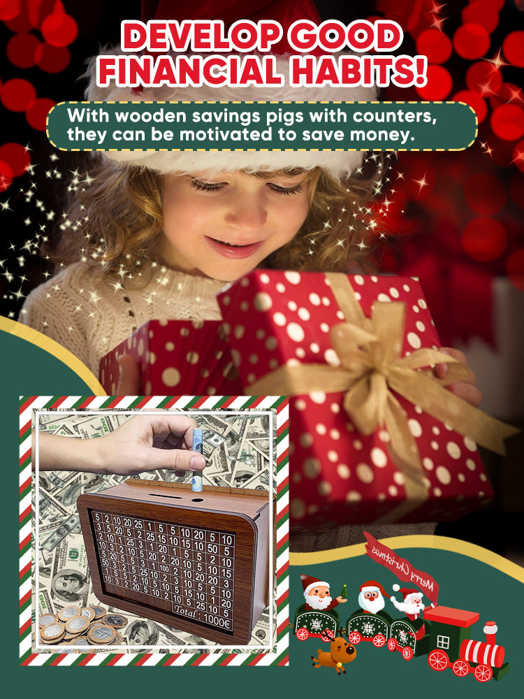 🎁 Hot Sale 50% OFF 🔥Retro Style Wooden Money Box with Counter Piggy Bank Handmade Saving Money Goal Piggy Bank