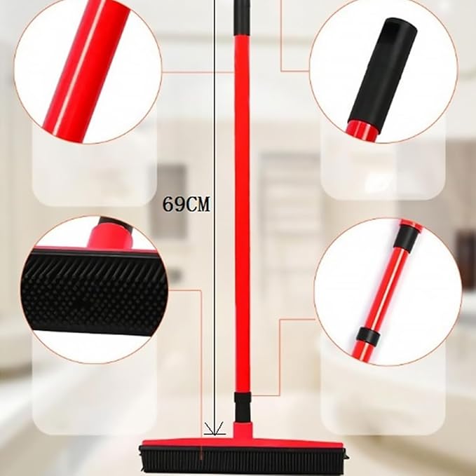 Pet Fur Removal Broom, 2 in 1 Silicone Broom for Carpet Pet Hair, Adjustable Handle Carpet Rake