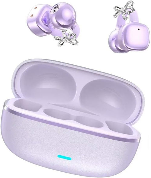 🎧2026 New Clip-On Open-Ear Headphones – Wireless Bluetooth Earbuds with AI Noise Cancelling, Rhinestone Decor & Water Resistant