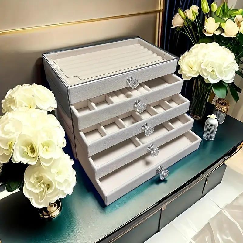 💍Luxury Acrylic Jewelry Box Organizer - 5 Drawers Velvet Lined Clear Stackable Storage
